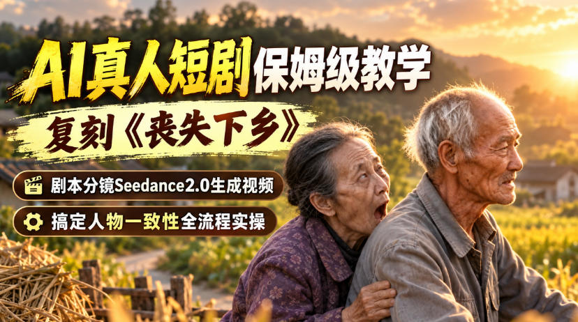 AI真人短剧保姆级教学，复刻《丧失下乡》，剧本分镜Seedance2.0生成视频，搞定人物一致性全流程实操-九九网创