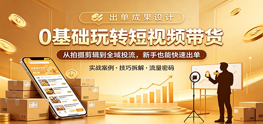 0基础玩转短视频带货：从拍摄剪辑到全域投流，新手也能快速出单-九九网创