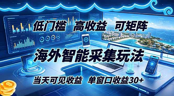 (18955期)海外智能采集玩法,低门槛高单价可矩阵,当天可见收益,单窗口30+-九九网创