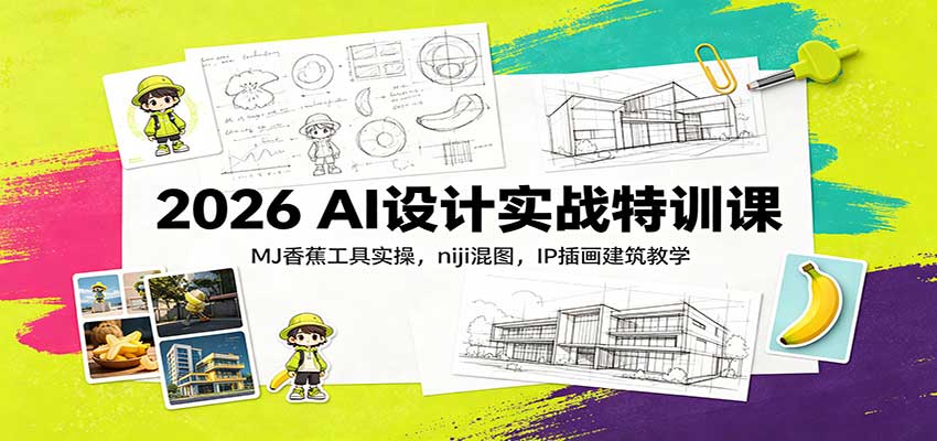2026 AI设计实战特训课：MJ香蕉工具实操，niji混图，IP插画建筑教学-九九网创