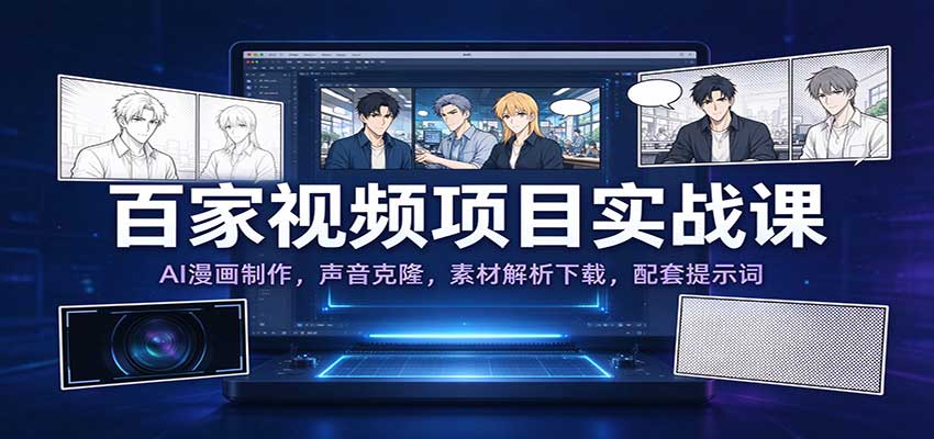 百家视频项目实战课：AI漫画制作，声音克隆，素材解析下载，配套提示词-九九网创