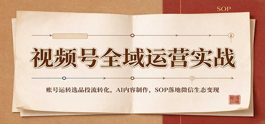 视频号全域运营实战：账号运转选品投流转化，AI内容制作，SOP落地微信生态变现-九九网创