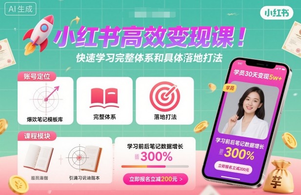 小红书高效变现课，快速学习小红书完整体系和具体落地打法-九九网创