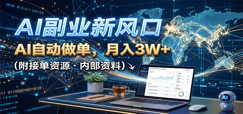 AI副业新风口，AI自动做单，月入3W+，附接单资源-九九网创