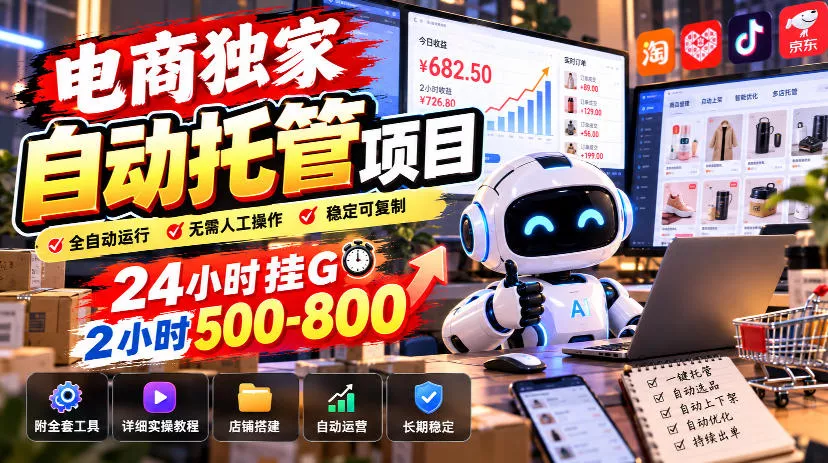 电商独家自动托管项目，24小时挂G，2小时500-800，附全套工具【揭秘】-九九网创