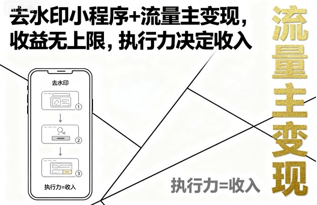 去水印小程序+流量主变现，收益无上限，执行力决定收入-九九网创