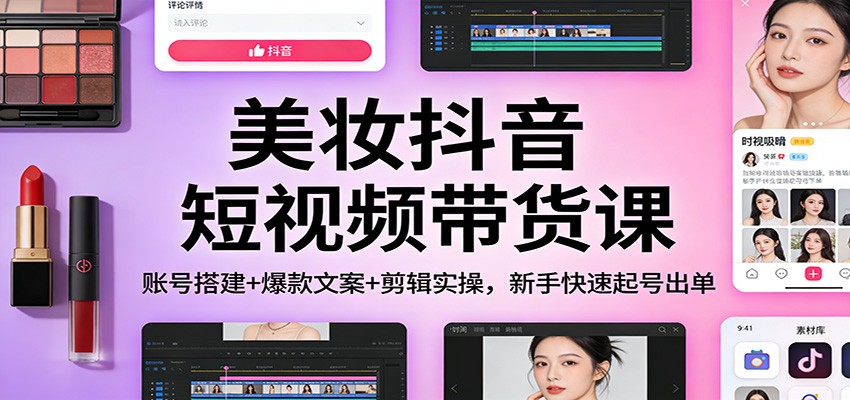 美妆抖音短视频带货课：账号搭建+爆款文案+剪辑实操，新手快速起号出单-九九网创