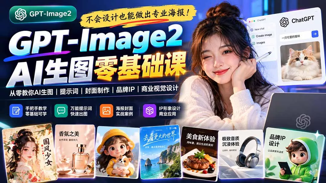 不会设计也能做出专业海报！GPT-Image2从零教你AI生图、提示词、封面制作、品牌IP与商业视觉设计-九九网创