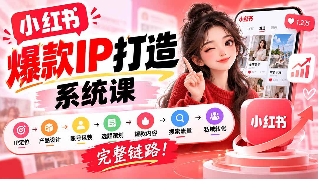（20711期）【无水印】小红书爆款IP打造课：IP定位→产品设计→账号包装→选题策划→爆款内容→搜索流量→私域转化，完整链路-九九网创