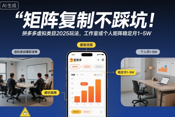 矩阵复制不踩坑！拼多多虚拟类目2025玩法，工作室或者个人矩阵稳定月1-5W【揭秘】-九九网创