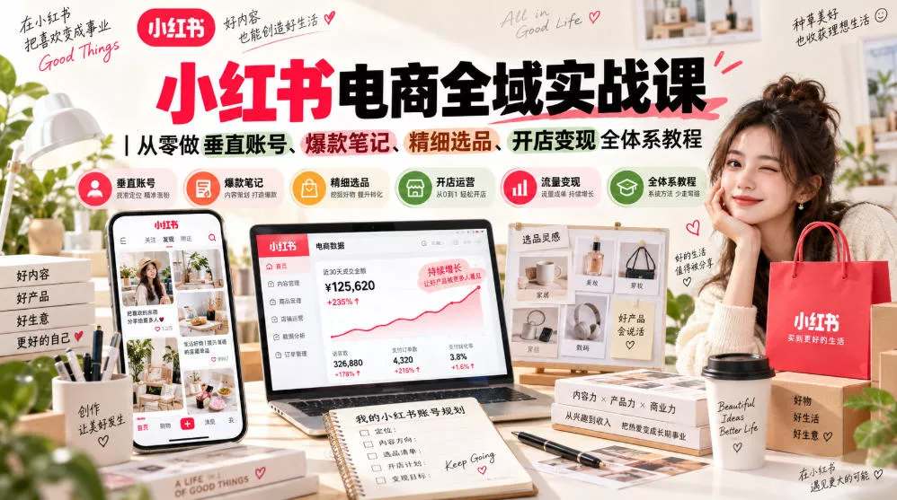 小红书电商全域实战课｜从零做垂直账号、爆款笔记、精细选品、开店变现全体系教程-九九网创