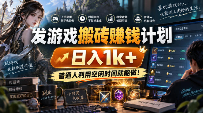 游戏全程自动化打金，日入千元，低成本副业，全程时间零投入！-九九网创