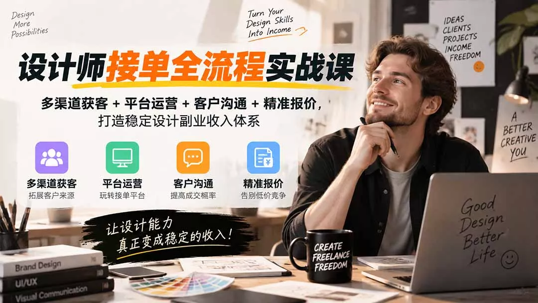 设计师接单全流程实战课-无水印｜多渠道获客+平台运营+客户沟通+精准报价，打造稳定设计副业收入体系-九九网创