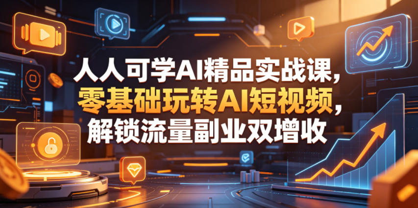 人人可学AI精品实战课，零基础玩转AI短视频，解锁流量副业双增收-九九网创