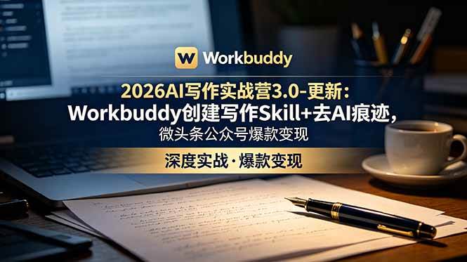 （18995期）2026AI写作实战营3.0-更新：Workbuddy创建写作Skill+去AI痕迹，微头条公众号爆款变现-九九网创