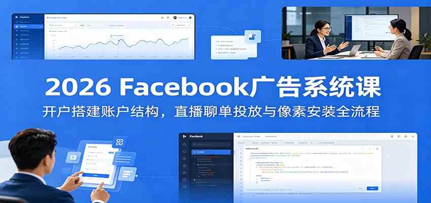 2026 Facebook广告系统课：开户搭建账户结构，直播聊单投放与像素安装全流程-九九网创