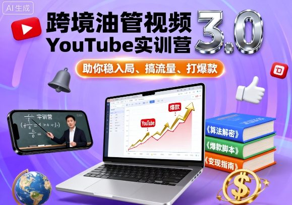 跨境油管视频YouTube实训营3.0，助你稳入局、搞流量、打爆款-九九网创