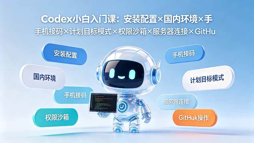 （19402期）Codex小白入门课：安装配置×国内环境×手机接码×计划目标模式×权限沙箱×服务器连接×GitHub操作-九九网创