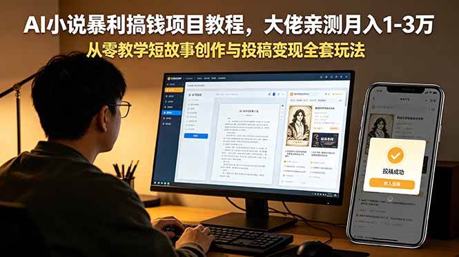 (18898期)AI小说暴利搞钱项目教程,大佬亲测月入1-3万,从零教学短故事创作与投稿变现全套玩法-九九网创