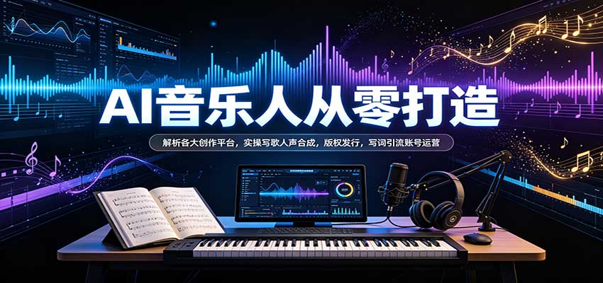 AI音乐人从零打造：解析各大创作平台，实操写歌人声合成，版权发行，写词引流账号运营-九九网创