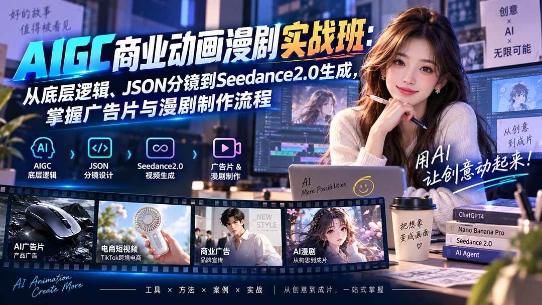 （20268期）AIGC商业动画漫剧实战班-更新：从底层逻辑、JSON分镜到Seedance2.0生成，掌握广告片与漫剧制作流程-九九网创