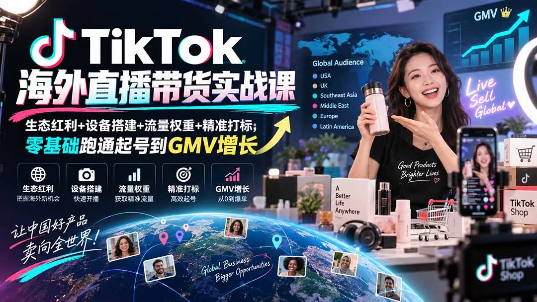 TikTok海外直播带货实战课｜生态红利+设备搭建+流量权重+精准打标，零基础跑通起号到GMV增长-九九网创
