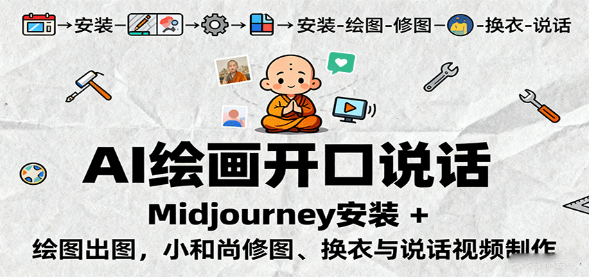AI绘画开口说话，Midjourney安装 + 绘图出图，小和尚修图、换衣与说话视频制作-九九网创