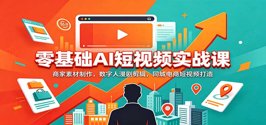 零基础AI短视频实战课：商家素材制作，数字人漫剧剪辑，同城电商短视频打造-九九网创