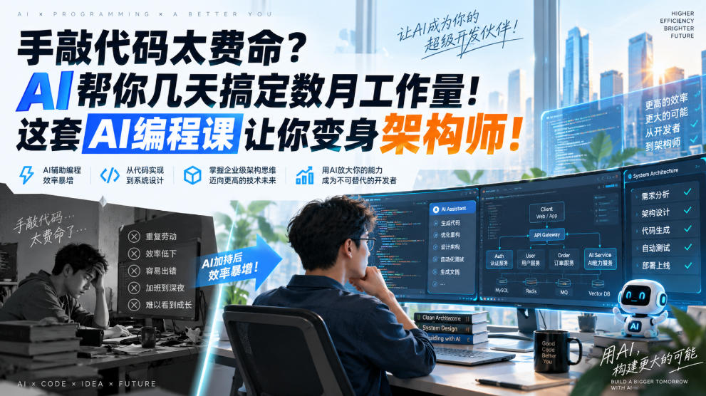 手敲代码太费命？AI帮你几天搞定数月工作量！这套AI编程课让你变身架构师！【原创双语字幕】-九九网创