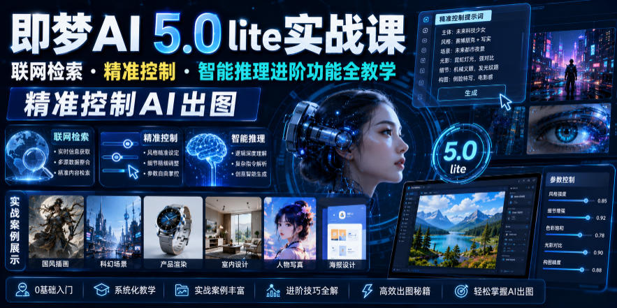 即梦AI 5.0 lite实战课，联网检索・精准控制・智能推理进阶功能全教学，精准控制AI出图-九九网创