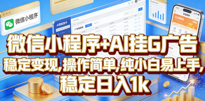 微信小程序+AI挂G广告，稳定变现，操作简单，纯小白易上手，稳定日入1k【揭秘】-九九网创