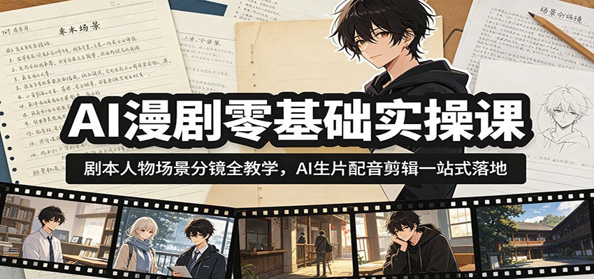 AI漫剧零基础实操课：剧本人物场景分镜全教学，AI生片配音剪辑一站式落地-九九网创