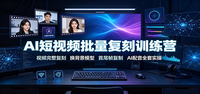 AI短视频批量复刻训练营：视频完整复刻，换背景模型、首尾帧复制、AI配音全套实操-九九网创