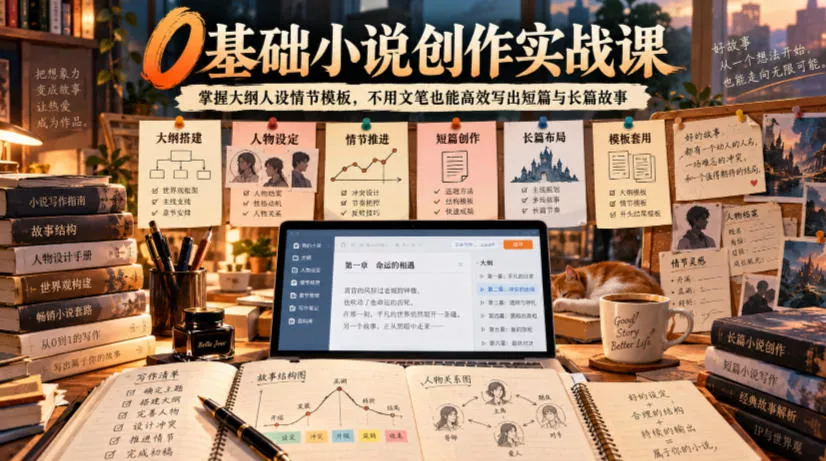 0基础小说创作实战课｜掌握大纲人设情节模板，不用文笔也能高效写出短篇与长篇故事-九九网创