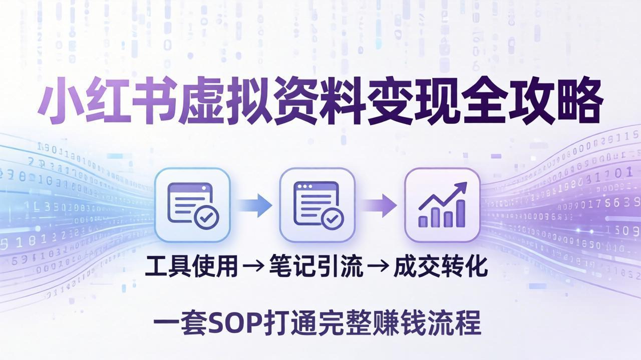 小红书虚拟资料变现全攻略：从工具使用到笔记引流成交，一套 SOP 打通完整赚钱流程-九九网创