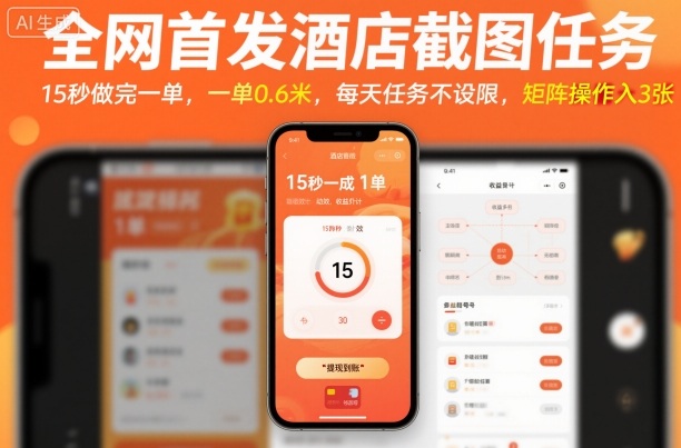 全网首发酒店截图任务,15秒做完一单,一单0.6米,每天任务不设限,矩阵操作日入3张【揭秘】-九九网创