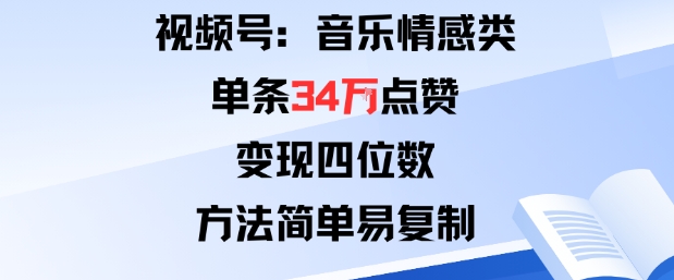 视频号分成计划新玩法:音乐情感类单条34W点赞,变现四位数,方法简单易复制-九九网创