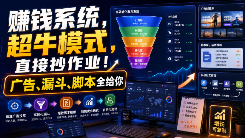 賺钱系统，超牛模式，直接抄作业！广告、漏斗、脚本全给你【原创双语字幕】-九九网创