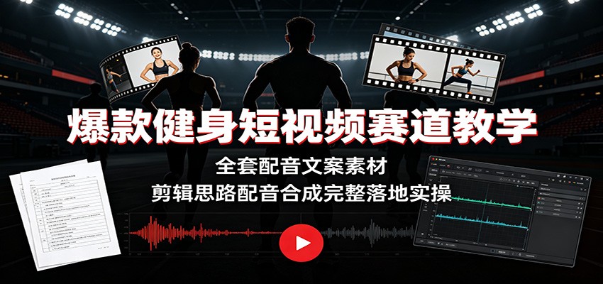 爆款健身短视频赛道教学：全套配音文案素材，剪辑思路配音合成完整落地实操-九九网创