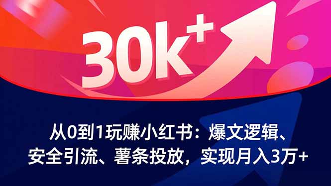 从0到1玩赚小红书：爆文逻辑、安全引流、薯条投放，实现月入3万+-九九网创