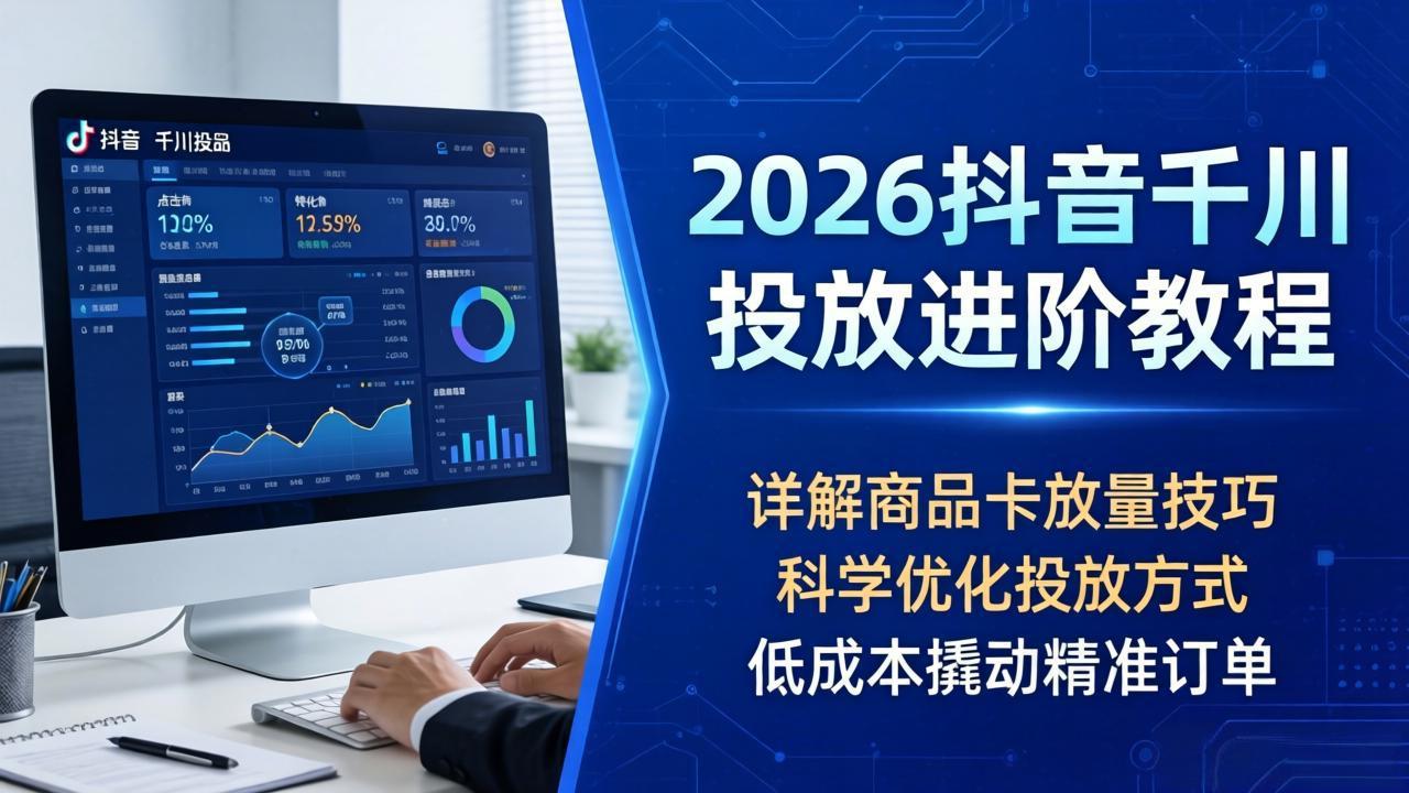 2026抖音千川投放进阶教程，详解商品卡放量技巧，科学优化投放方式，低成本撬动精准订单-九九网创