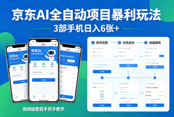 京东AI全自动项目暴利玩法,3部手机日入6张+,保姆级教程手把手教学【揭秘】-九九网创