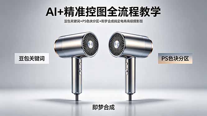 AI+精准控图全流程教学 豆包关键词+PS色块分区+即梦合成搞定电商高级摄影图-九九网创