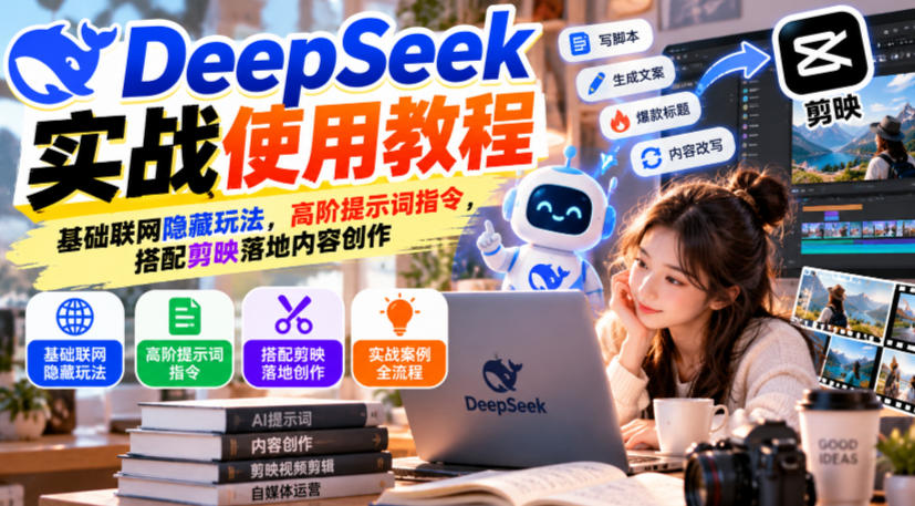 DeepSeek实战使用教程｜基础联网隐藏玩法，高阶提示词指令，搭配剪映落地内容创作-九九网创