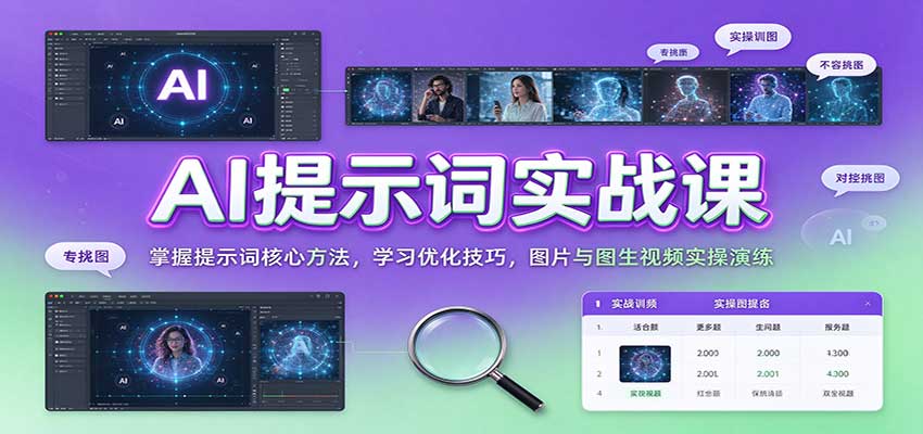 AI提示词实战课:掌握提示词核心方法,学习优化技巧,图片与图生视频实操演练-九九网创