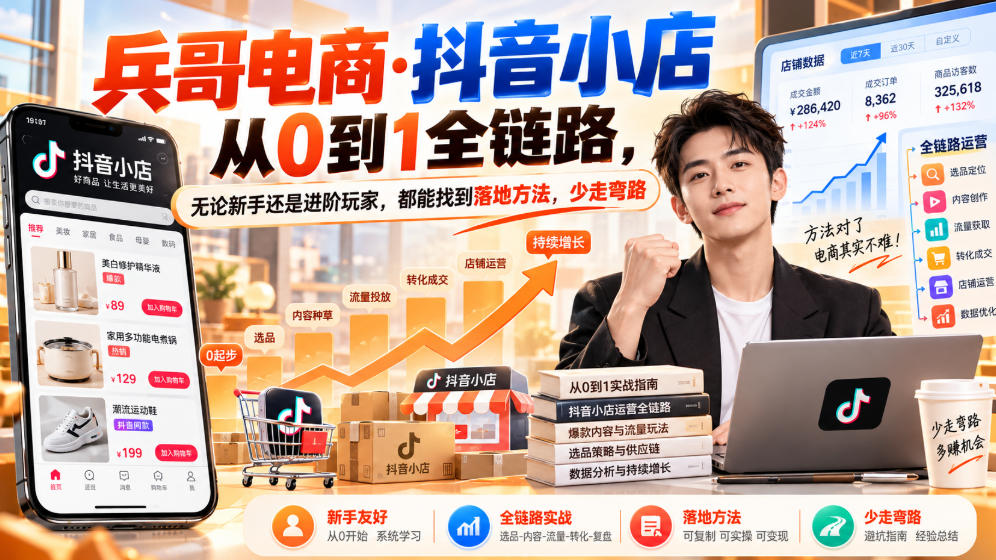 【无水印】兵哥电商·抖音小店从0到1全链路，无论新手还是进阶玩家，都能找到落地方法，少走弯路（更新9月）-九九网创