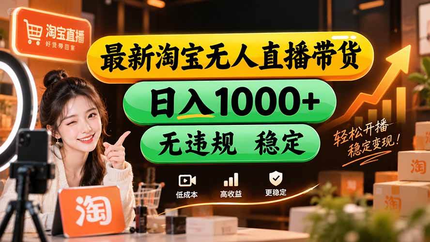 （20453期）【新技术】淘宝无人直播，独家，日入2K+，无封号，可矩阵，长期稳定-九九网创