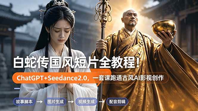 (18737期)白蛇传-国风短片全教程!ChatGPT+Seedance2.0,一套课跑通古风AI影视创作-九九网创