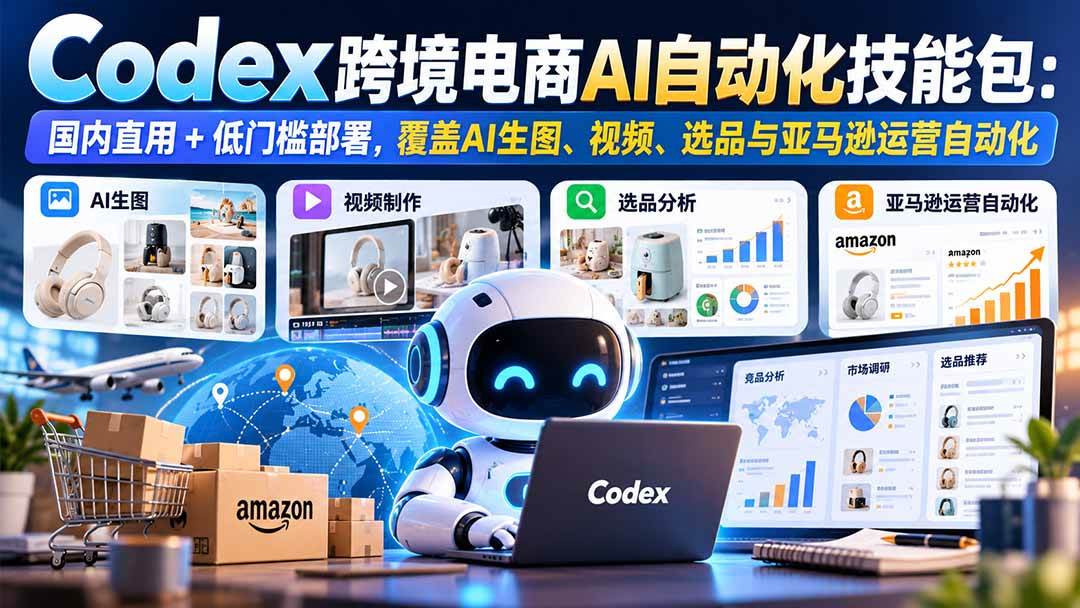 (20752期)【无水印】Codex跨境电商AI自动化技能包:国内直用+低门槛部署,覆盖AI生图、视频、选品与亚马逊运营自动化-九九网创