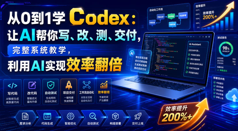 从0到1学Codex:让AI帮你写、改、测、交付,完整系统教学,利用AI实现效率翻倍(更新0918)-九九网创